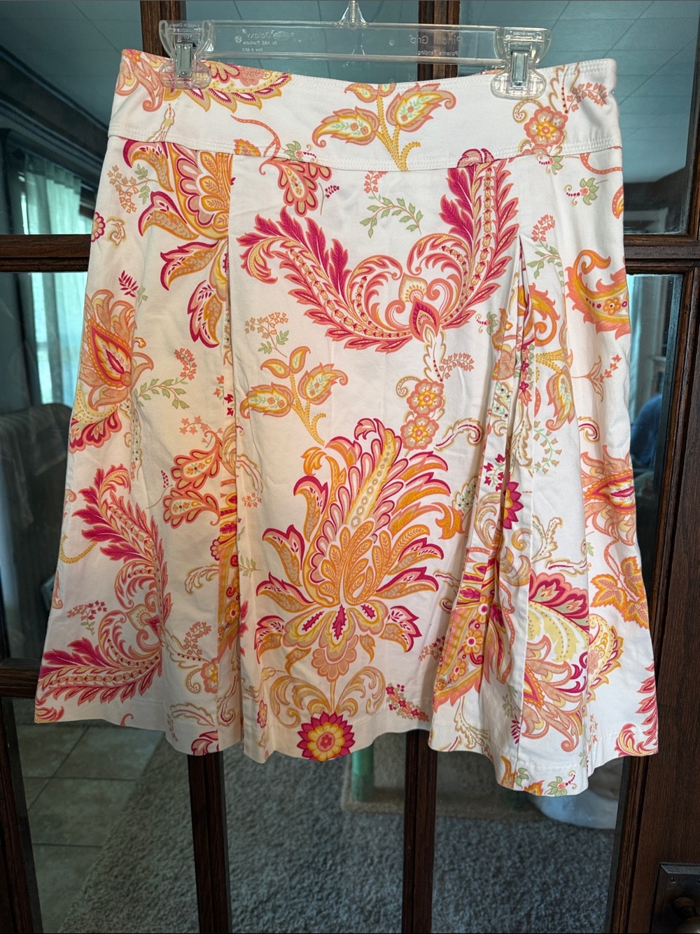 George ME Mark Eisen Pink Orange Paisley Floral A-Line Skirt‎ Size 10 GME27141